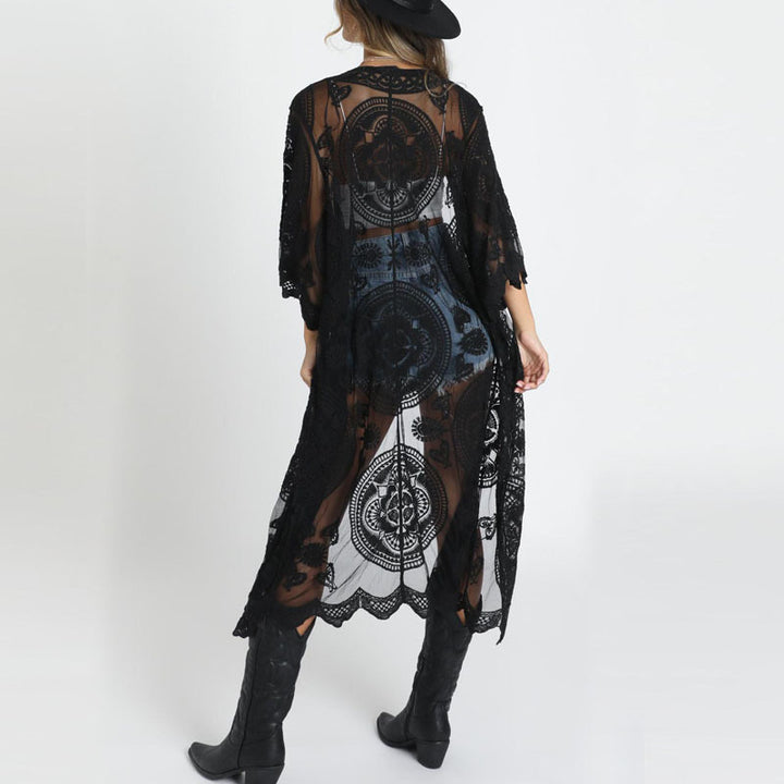 Damen transparente Spitzenrobe mit lässigem Schnitt und kunstvollen Details Drune