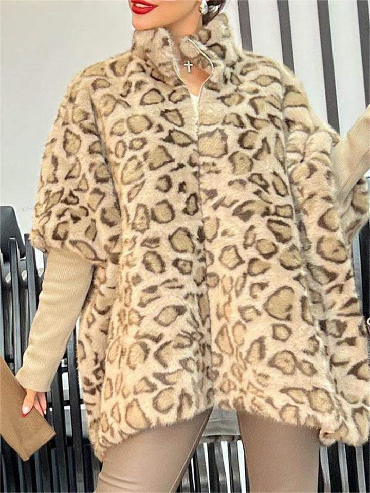 Damen Kuschel-Fleece-Poncho im Leopardenmuster Drune