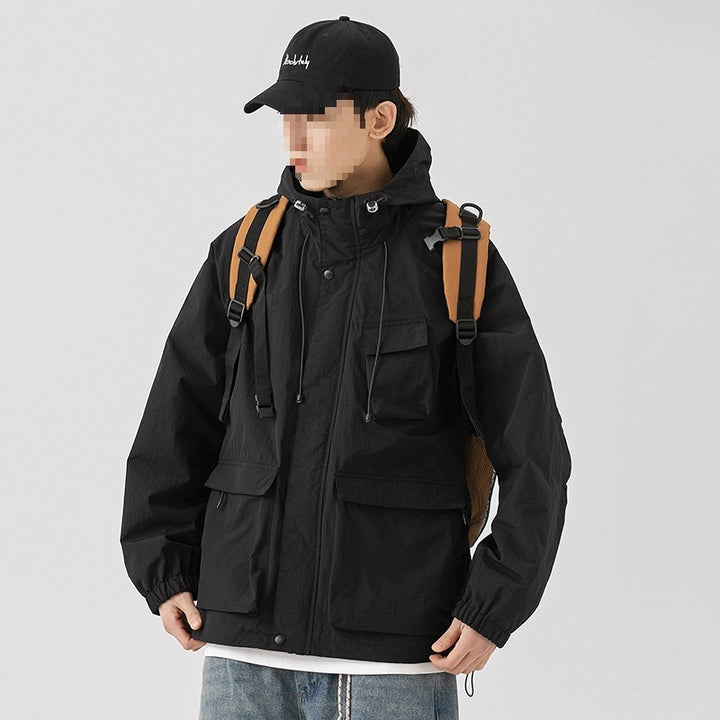 Damen Oversize Utility-Übergangsjacke mit Kapuze, Mehrfach-Taschen & Kordelzug Drune