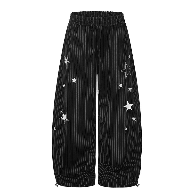 Damen Weite Palazzo-Sweathose mit Nadelstreifen, Sternprint & verstellbarem Saum Drune