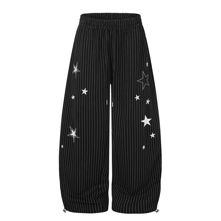 Damen Weite Palazzo-Sweathose mit Nadelstreifen, Sternprint & verstellbarem Saum Drune