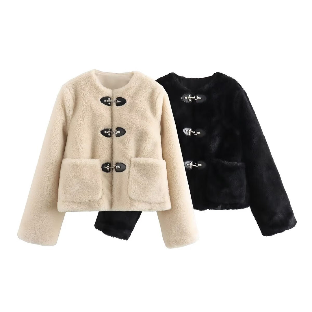 Damen nan Teddyjacke mit Knebelverschlüssen und großen aufgesetzten Taschen Drune