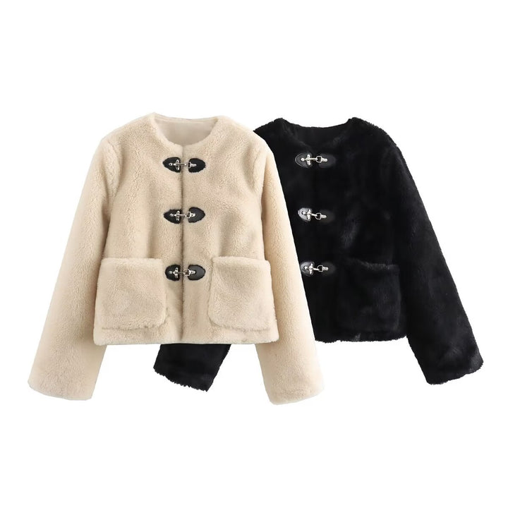 Damen nan Teddyjacke mit Knebelverschlüssen und großen aufgesetzten Taschen Drune