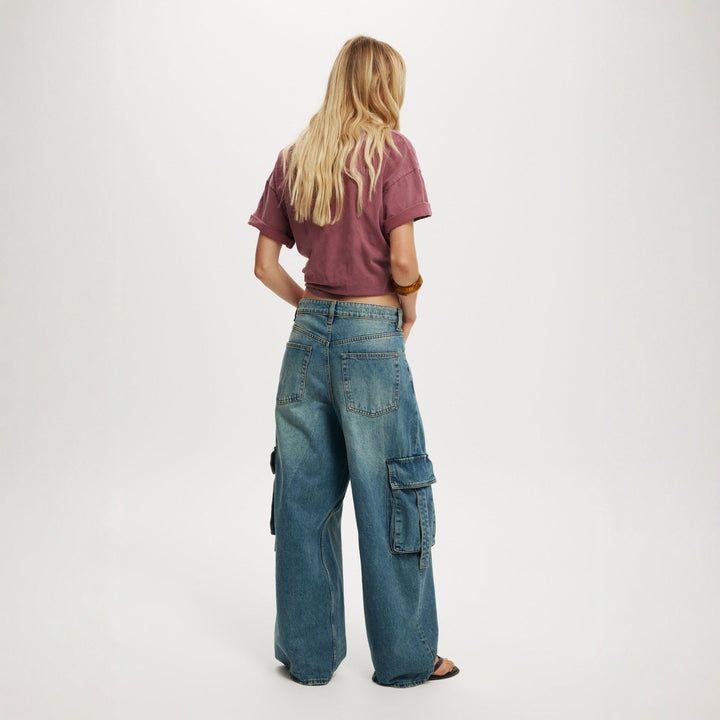Damen lässige Cargo-Jeans im weiten Schnitt mit praktischen Taschen Drune