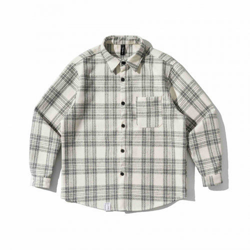 Unisex Kastenförmiges kariertes Flanell-Overshirt mit weicher Angrauung und Brusttasche Drune