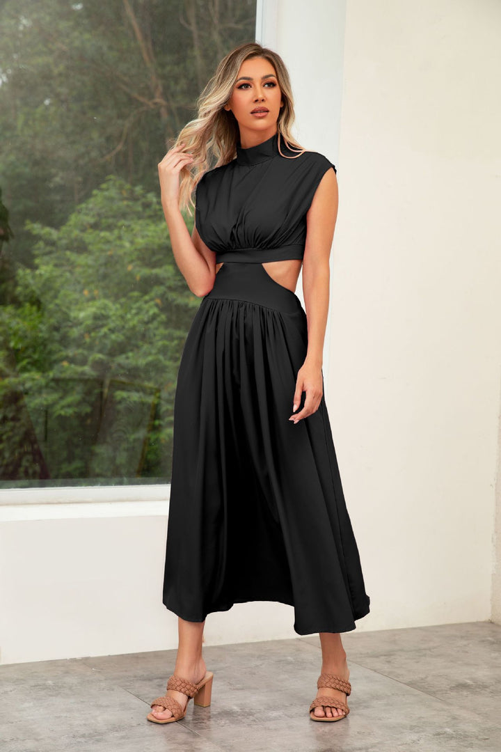 Damen Cut-Out Sommerkleid mit hohem Kragen Drune