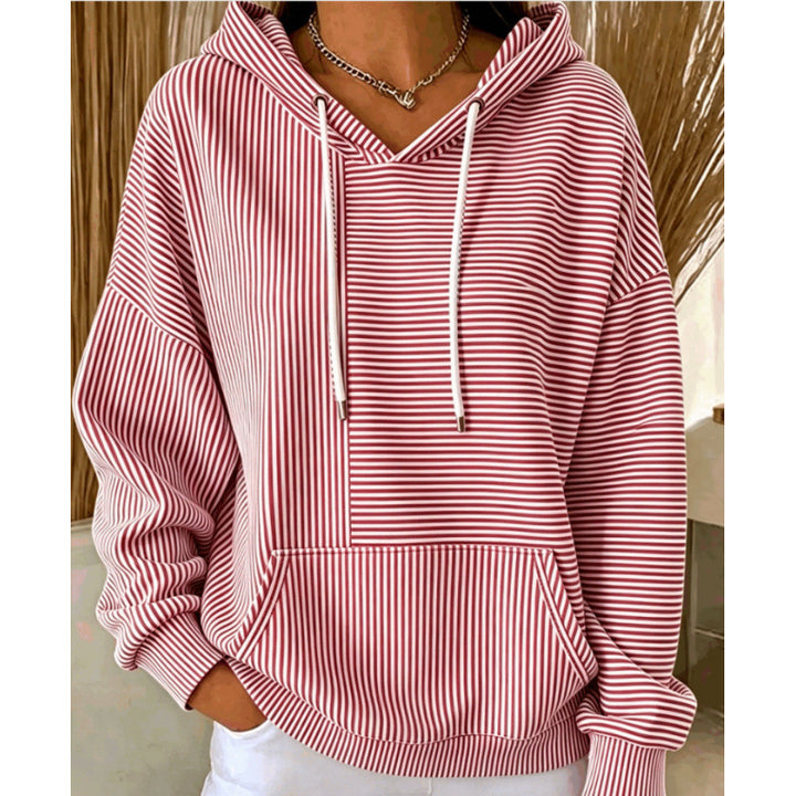 Damen Oversize Kapuzenpullover mit feinem Streifenprint, Kängurutasche und V-Ausschnitt-Kapuze Drune