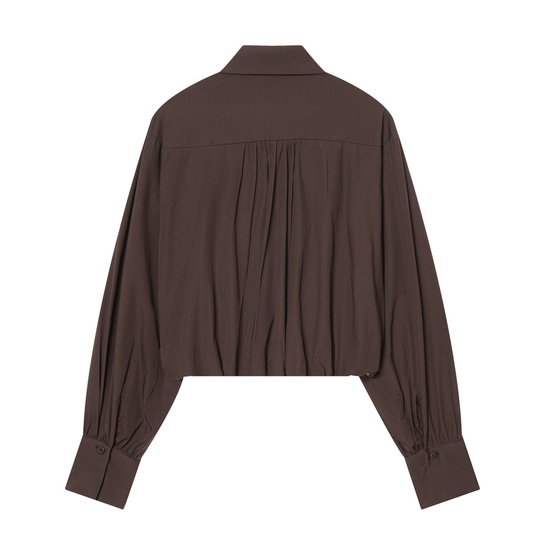 Damen nan cropped Karo-Hemd mit Ballonärmeln, Brusttasche und elastischem Saum Drune