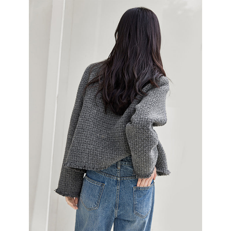 Damen modischer Bouclé-Blazer mit elegantem Schnitt und Taschen Drune