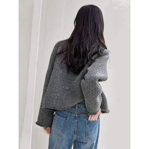 Damen modischer Bouclé-Blazer mit elegantem Schnitt und Taschen Drune