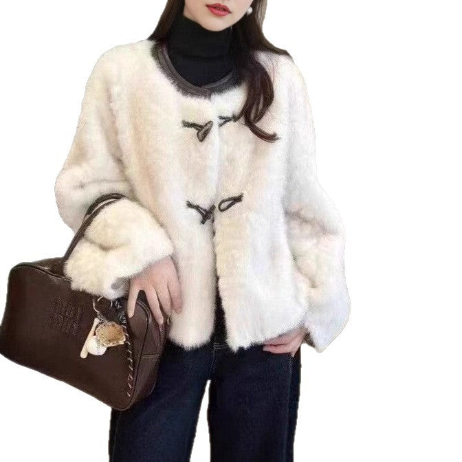 Damen kuschelige Fleecejacke mit modischen Knopfdetails Drune
