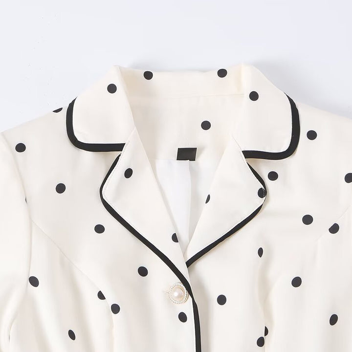 Damen Midi-Hemdblusenkleid mit Polka‑Dot, Kontrastpaspel und Taillengürtel Drune