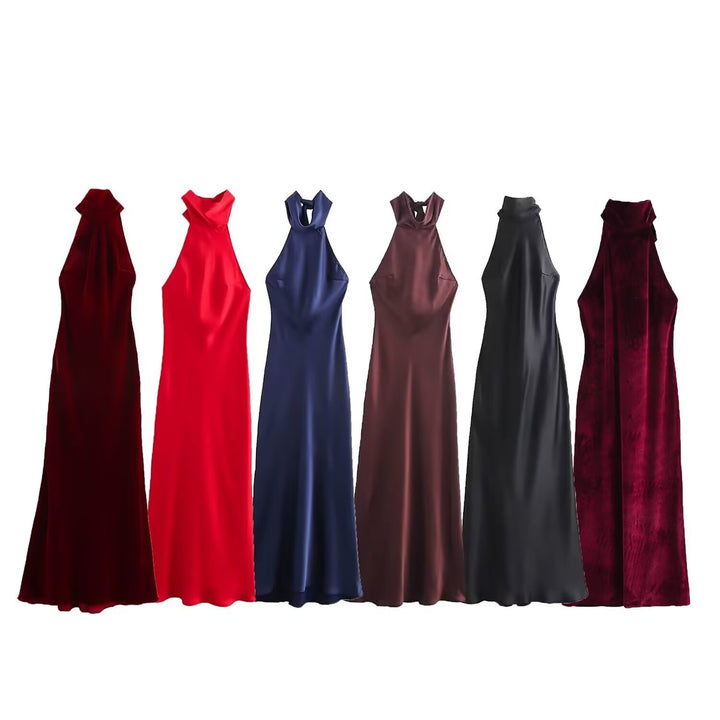 Damen Abendkleid mit hohem Kragen und fließendem Schnitt Drune