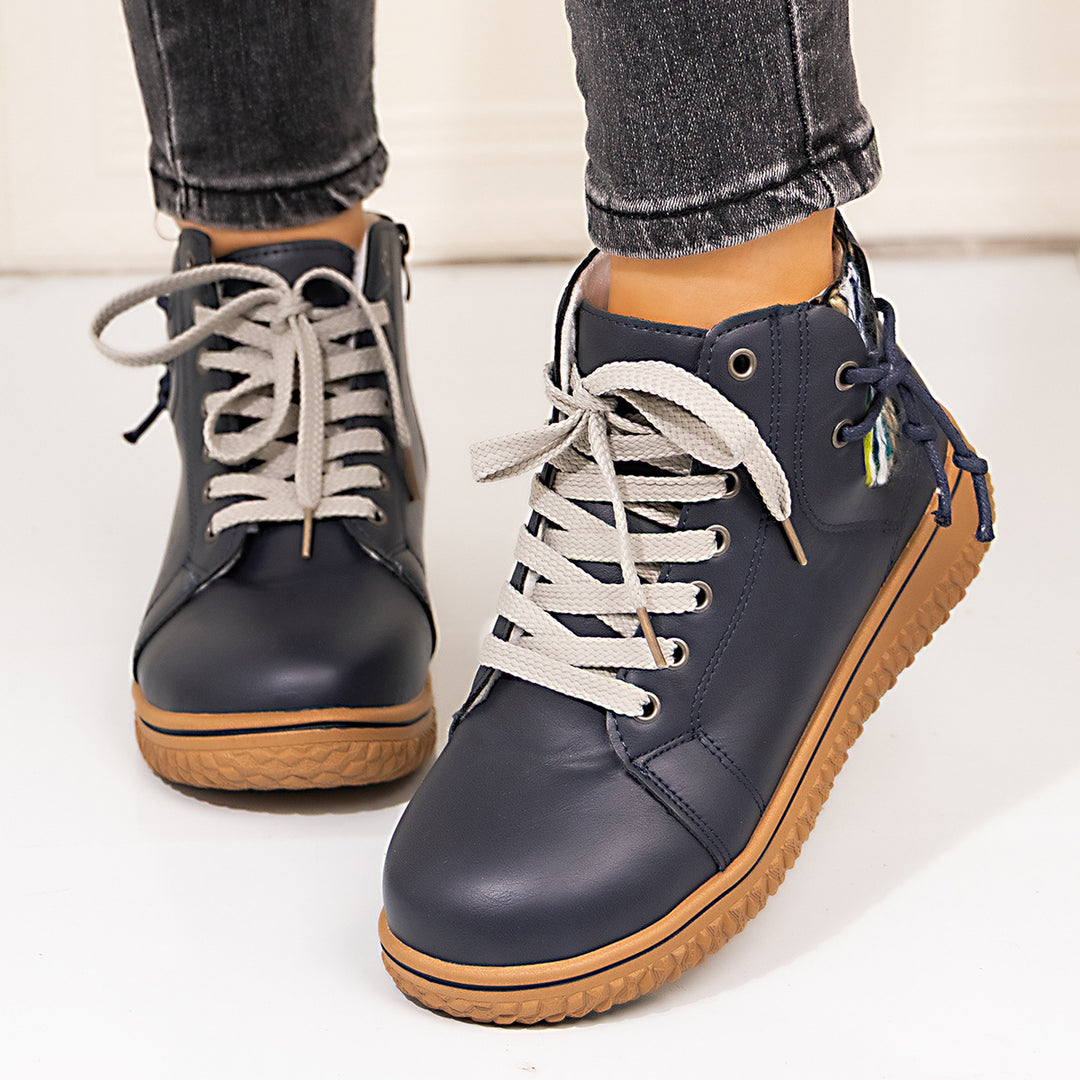Damen gefütterte Schnür-Stiefelette mit seitlichem Reißverschluss und profilierter Gummisohle Drune