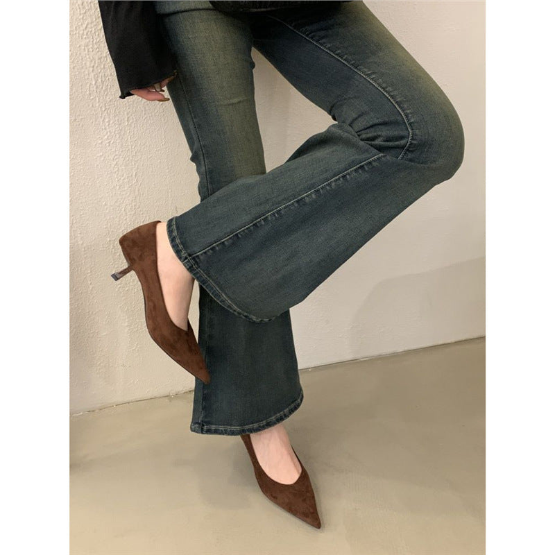 Damen Spitz zulaufende Wildleder‑Pumps mit niedrigem Kittenabsatz und ergonomischem Komfortfußbett Drune