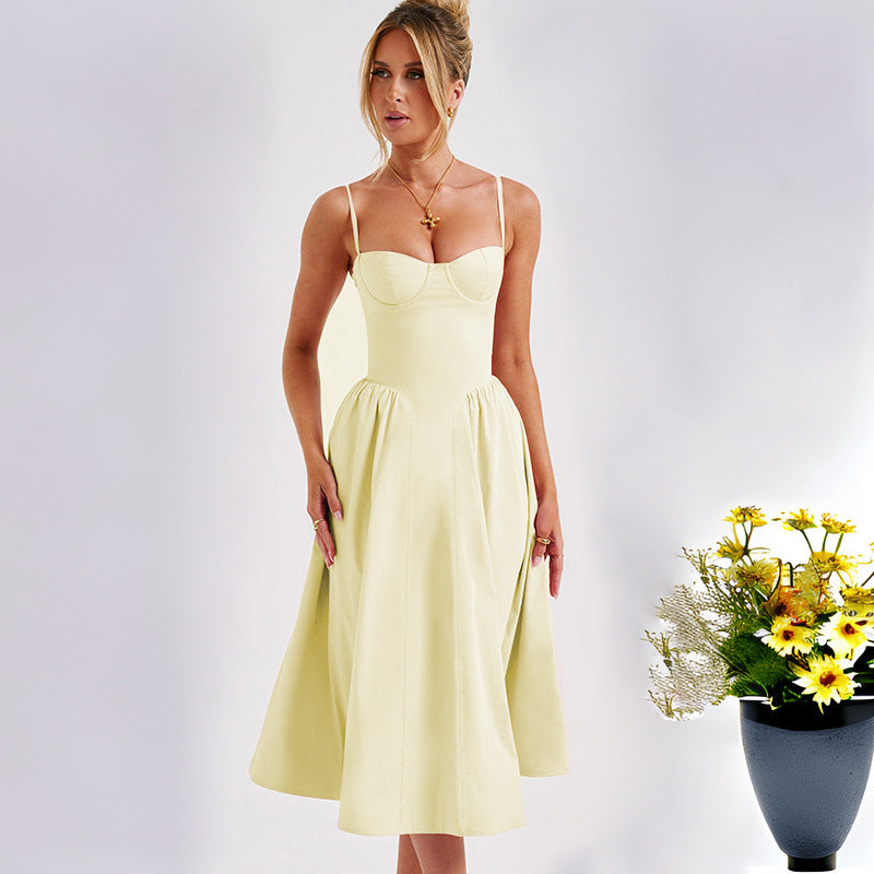 Damen Midikleid mit tailliertem Oberteil und fließendem Rock Drune