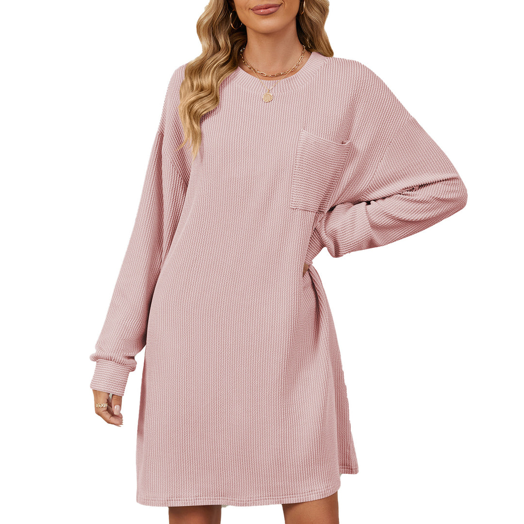 Damen lässiges Langarm Kleid mit praktischen Taschen und modernem Strukturdesign Drune