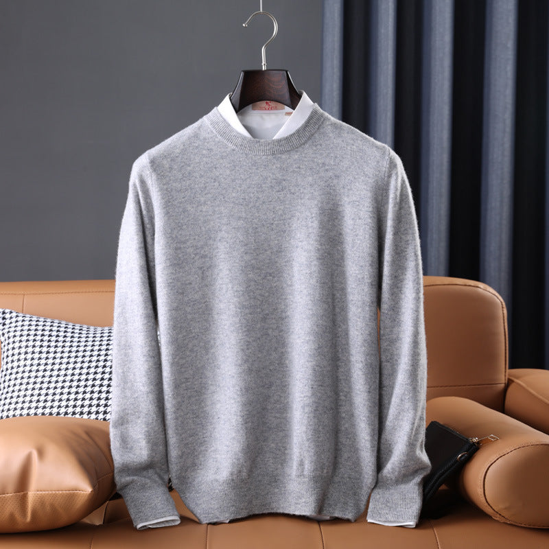 Herren Slim-Fit Rundhalspullover aus feinem Kaschmir-Mix mit dezenter Rippenkante Drune