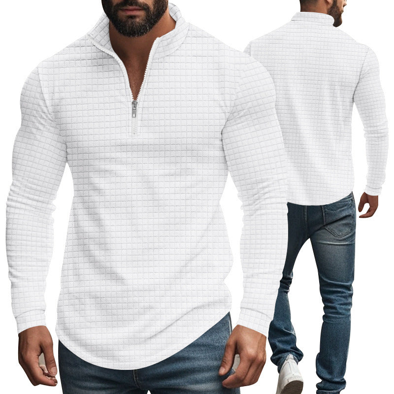 Herren nan strukturierter Grid-Halbzip-Pullover mit hohem Stehkragen und elastischem Komfortsaum Drune