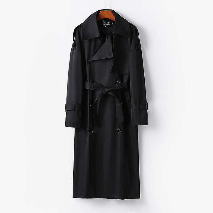 Damen Langer Doppelreihiger Trenchcoat mit Bindegürtel und Epauletten Drune
