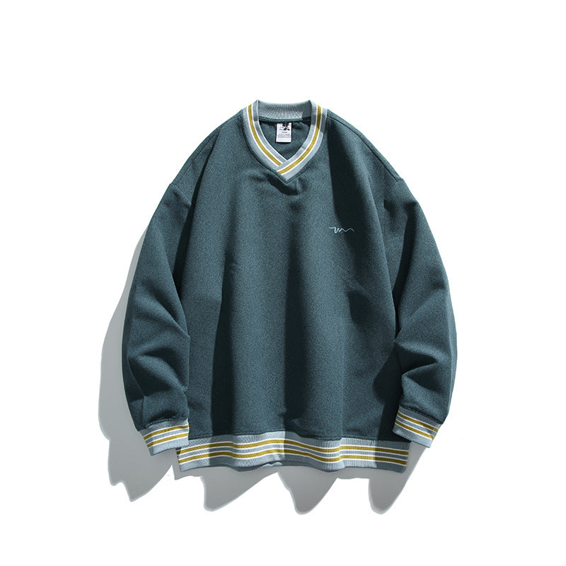 Herren Oversized V-Ausschnitt Sweatshirt mit Kontraststreifen an Bündchen und Saum Drune