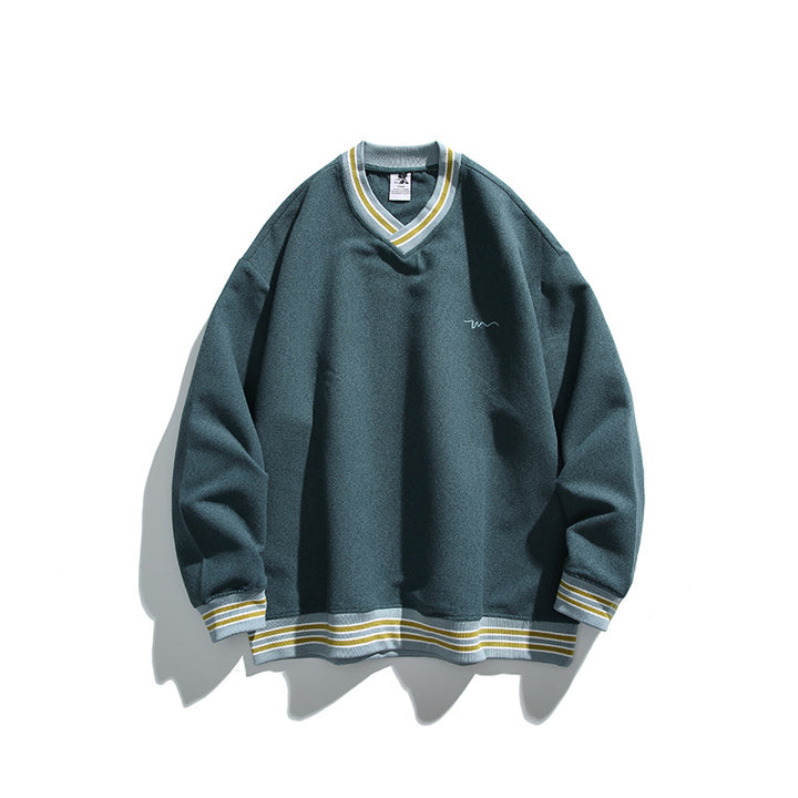 Herren Oversized V-Ausschnitt Sweatshirt mit Kontraststreifen an Bündchen und Saum Drune