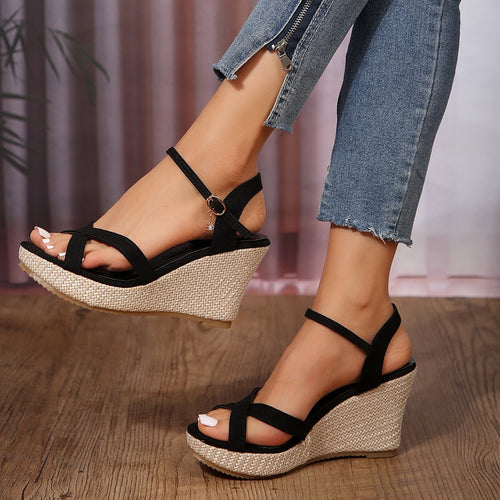 Damen Wedge-Sandalen mit eleganten Kreuzriemen und rutschfester Sohle Drune