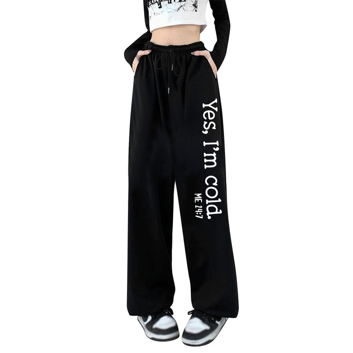 Damen nan weite Jogginghose hochgeschnitten mit seitlichem Statementprint und elastischem Bund Drune