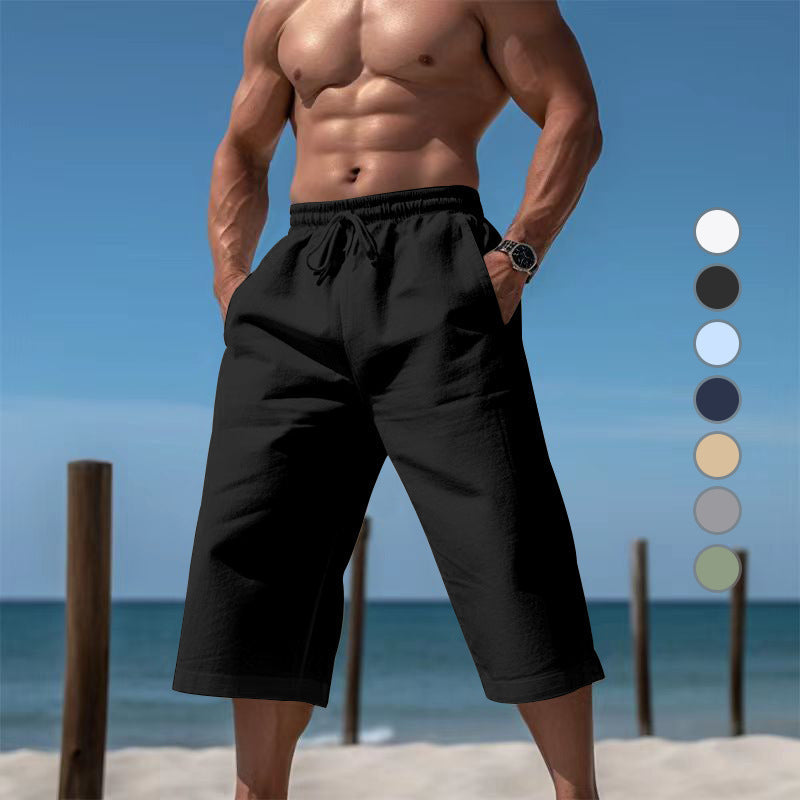 Herren nan lässige knielange Bermuda-Shorts mit elastischem Bund und Tunnelzug Drune