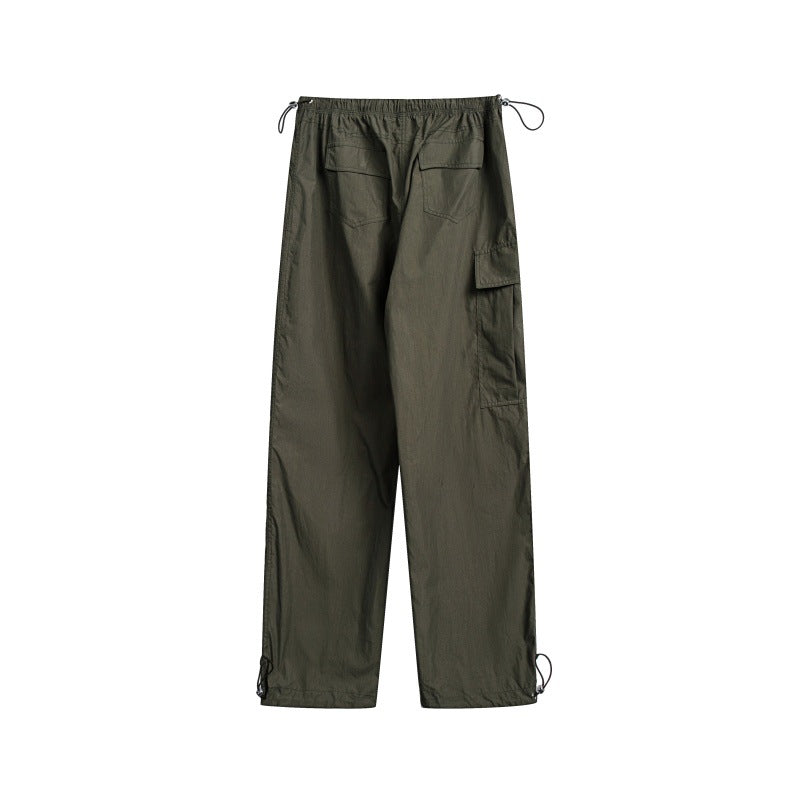 Damen High‑Waist weite Nylon‑Cargo‑Hose mit Tunnelzugbund und Multifunktions‑Taschen Drune