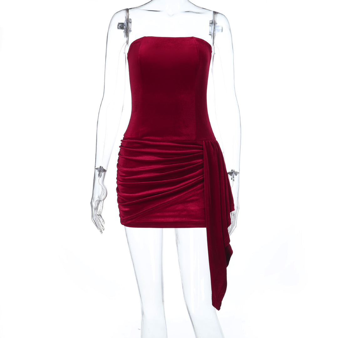 Damen elegantes Minikleid mit asymmetrischen Rüschendetails und schulterfreiem Design Drune