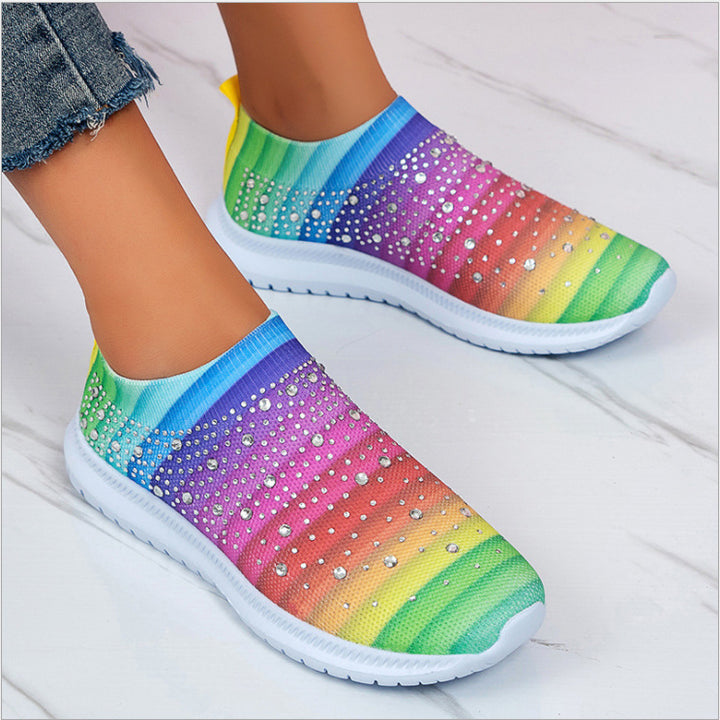 Damen Elastischer Sock-Sneaker mit Strass‑Nieten, atmungsaktivem Strickschaft und dämpfender Komfortsohle Drune