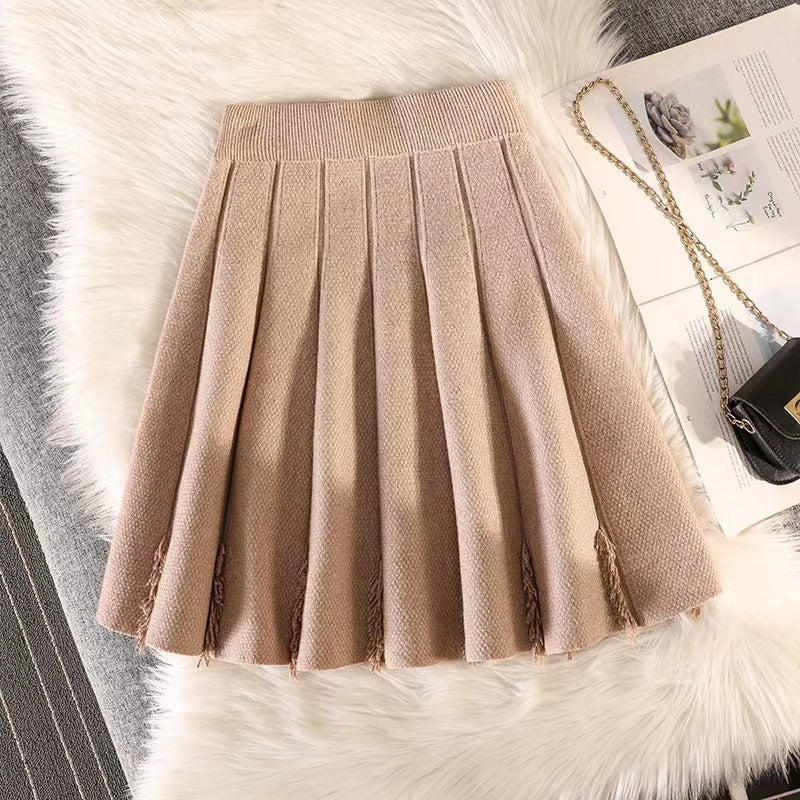 Damen Eleganter Plissee-Rock mit feinem Strickdesign Drune