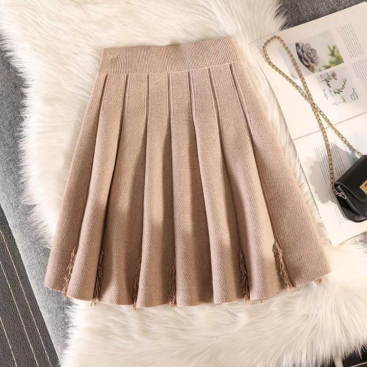 Damen Eleganter Plissee-Rock mit feinem Strickdesign Drune