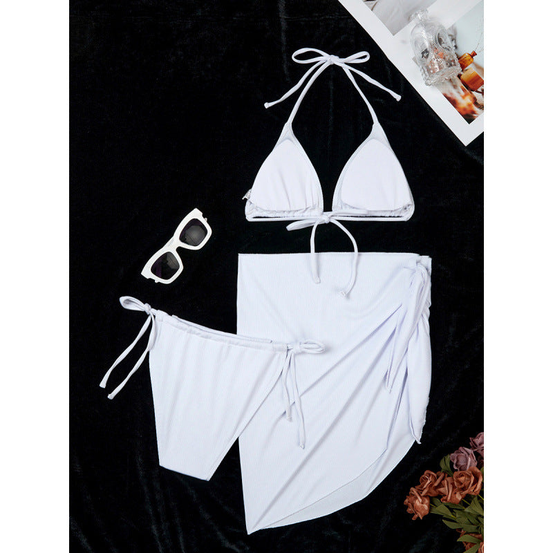 Damen Triangel-Bikini-Set mit elegantem Wickelrock und verstellbaren Trägern Drune