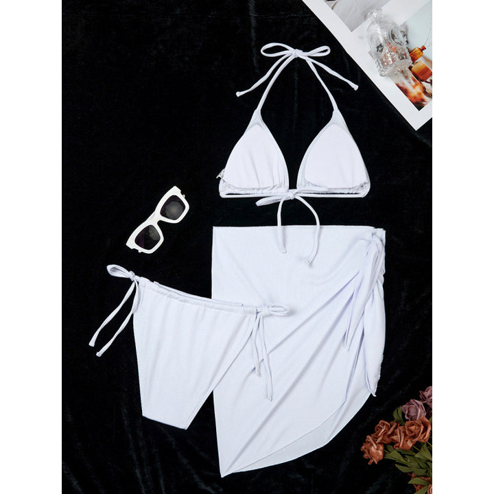 Damen Triangel-Bikini-Set mit elegantem Wickelrock und verstellbaren Trägern Drune