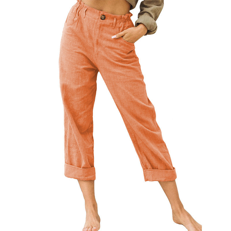 Damen lässige Leinenhose mit elastischem Bund Drune