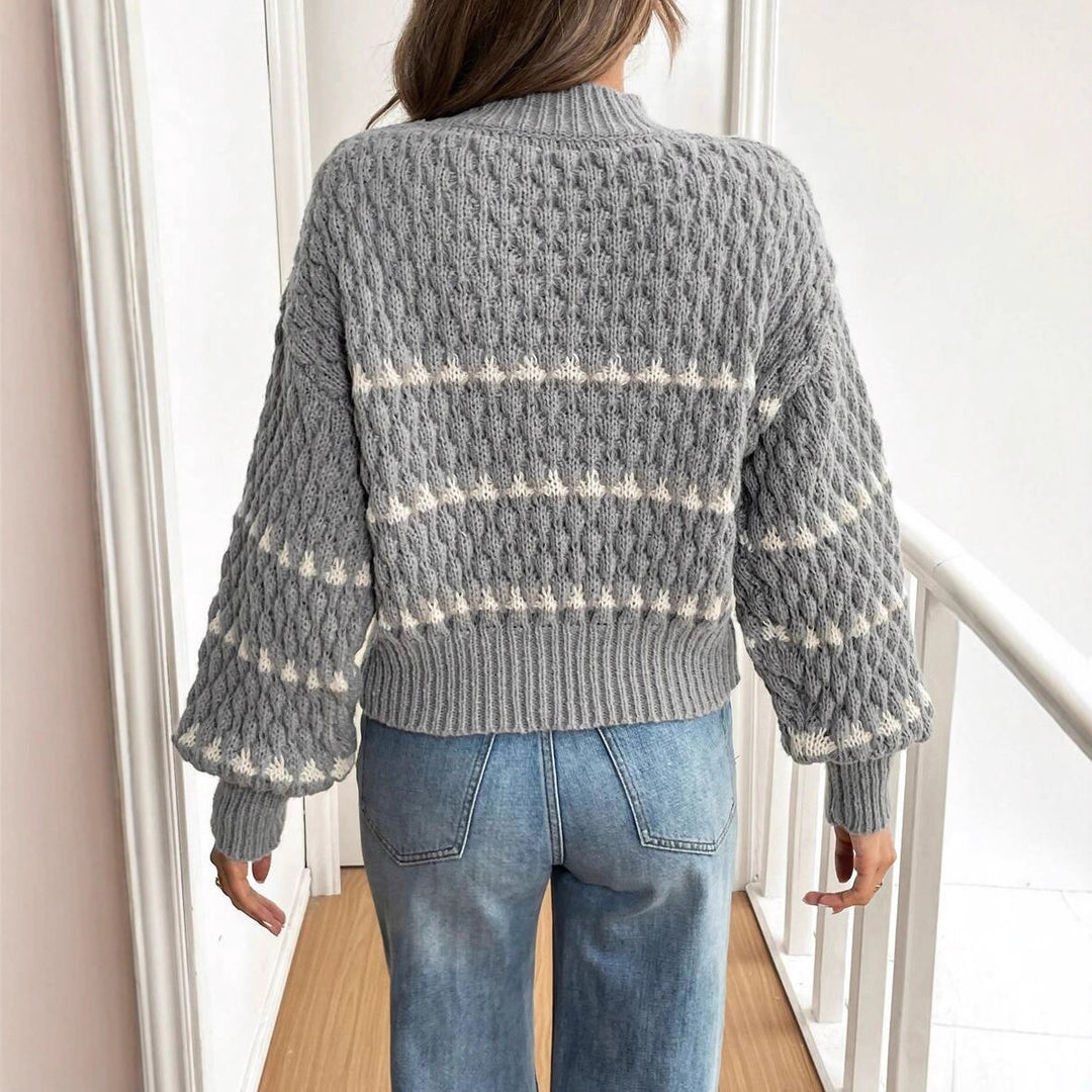 Damen Strickpullover mit strukturiertem Muster und hohem Kragen Drune
