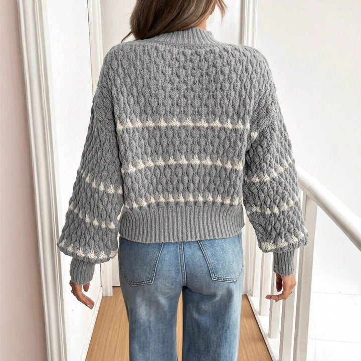 Damen Strickpullover mit strukturiertem Muster und hohem Kragen Drune