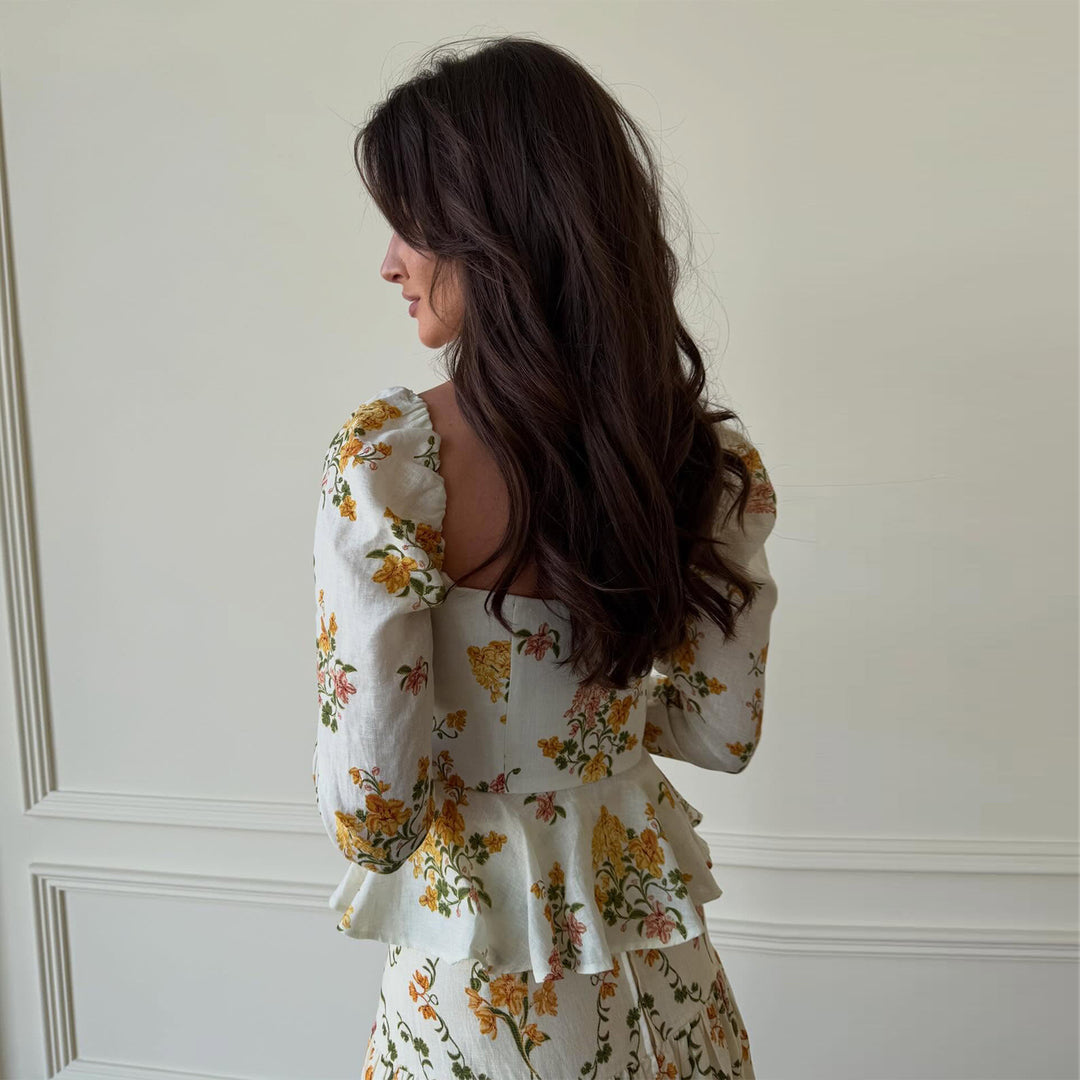 Damen Spitzenbluse mit dekorativem Knopfdetail und voluminösen Ärmeln Drune