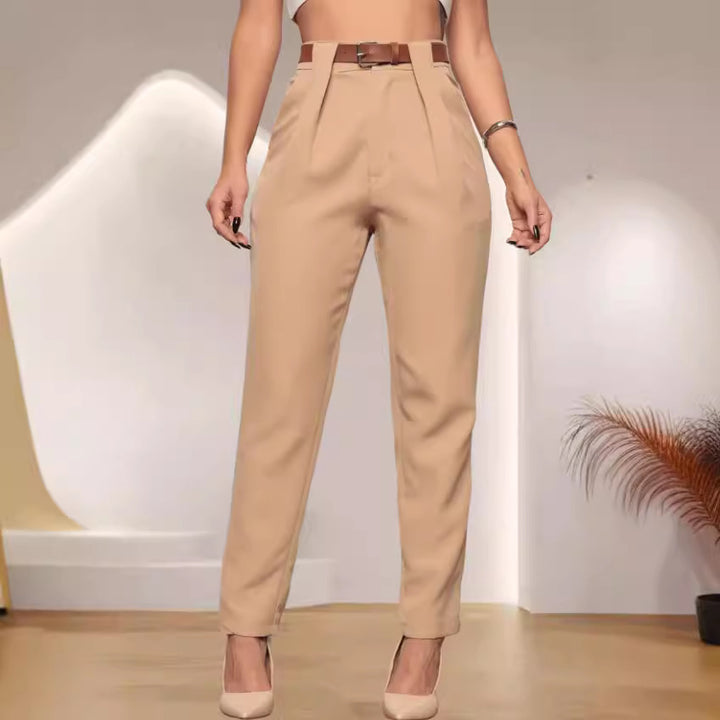 Damen elegante Hochbundhose mit Faltendetails Drune