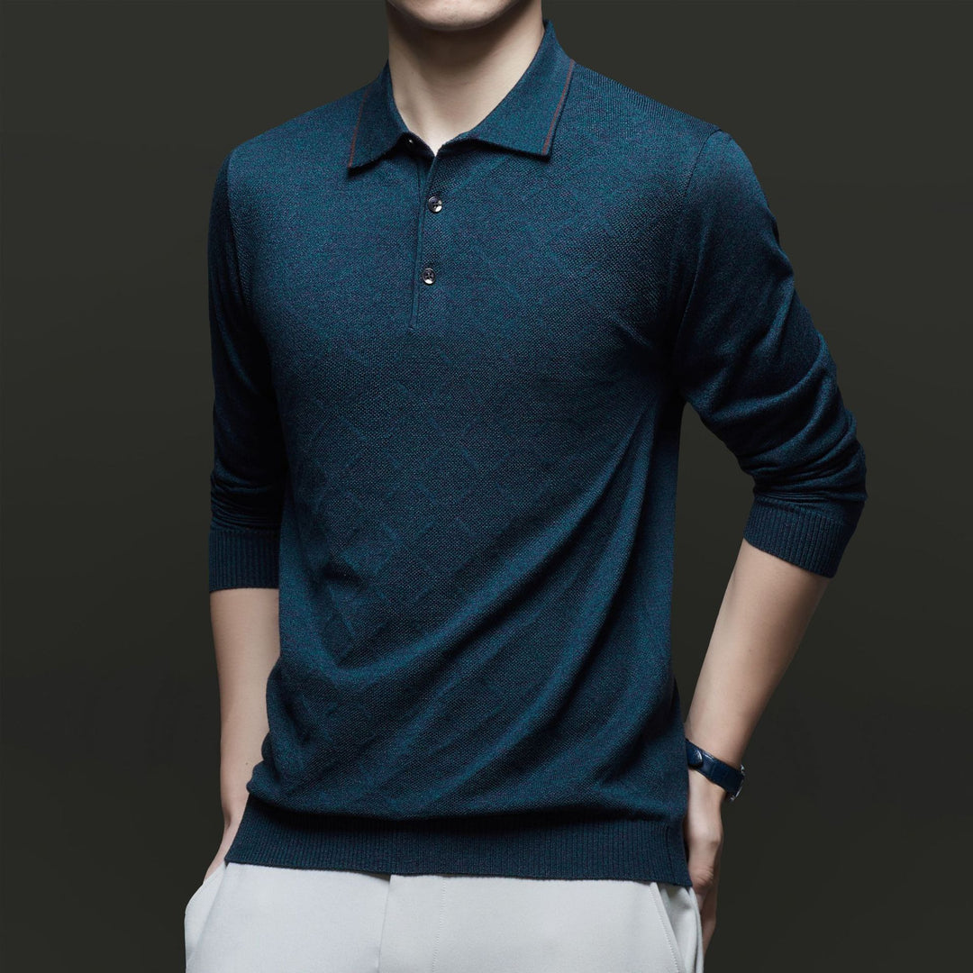 Herren Langarm-Polohemd mit strukturiertem Design und modischem Kragen Drune