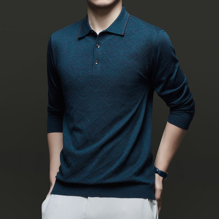 Herren Langarm-Polohemd mit strukturiertem Design und modischem Kragen Drune