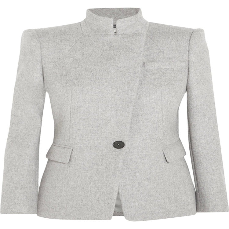 Damen Taillierter Wollmix‑Blazer mit Stehkragen, strukturierter Schulter und Pattentaschen Drune