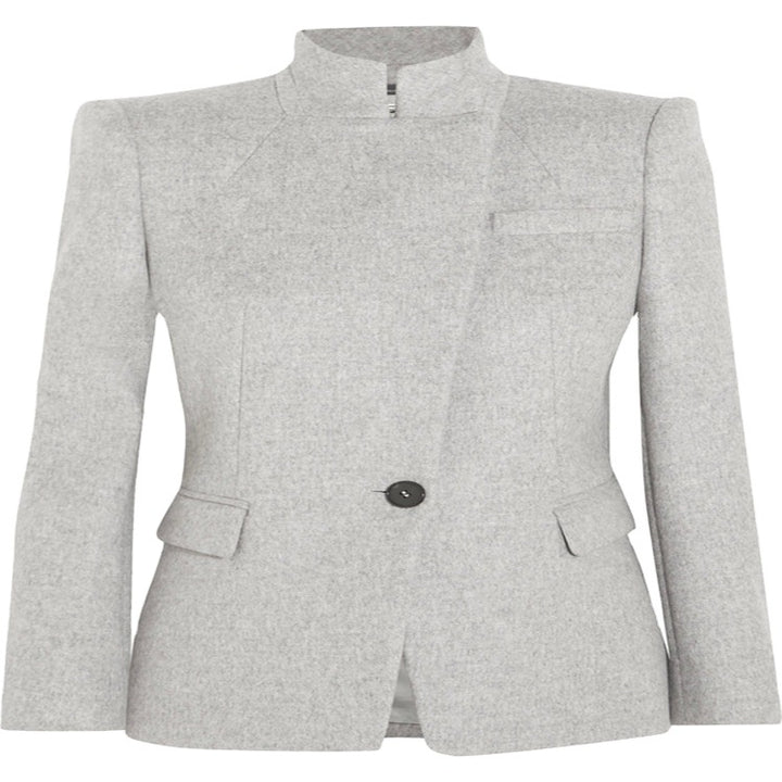 Damen Taillierter Wollmix‑Blazer mit Stehkragen, strukturierter Schulter und Pattentaschen Drune