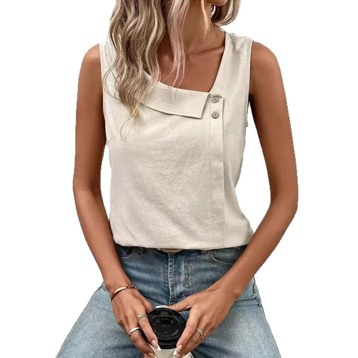 Damen modisches Top mit asymmetrischem Ausschnitt und Knopfdetails Drune