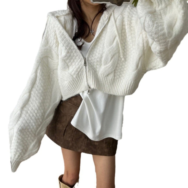 Damen cropped Strickjacke mit Zipper und strukturiertem Zopfdesign Drune