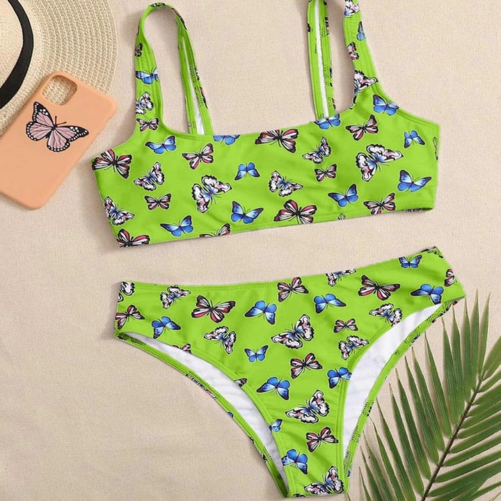 Damen Bikini-Set mit buntem Schmetterlingsmuster Drune