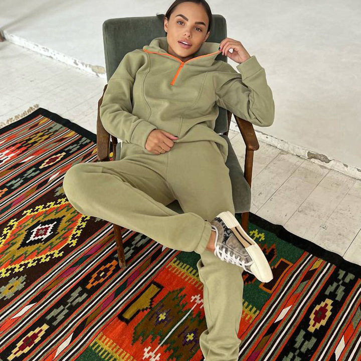 Damen sportlicher Zip-Hoodie und Jogginghose Set mit elastischem Bund und praktischen Taschen Drune