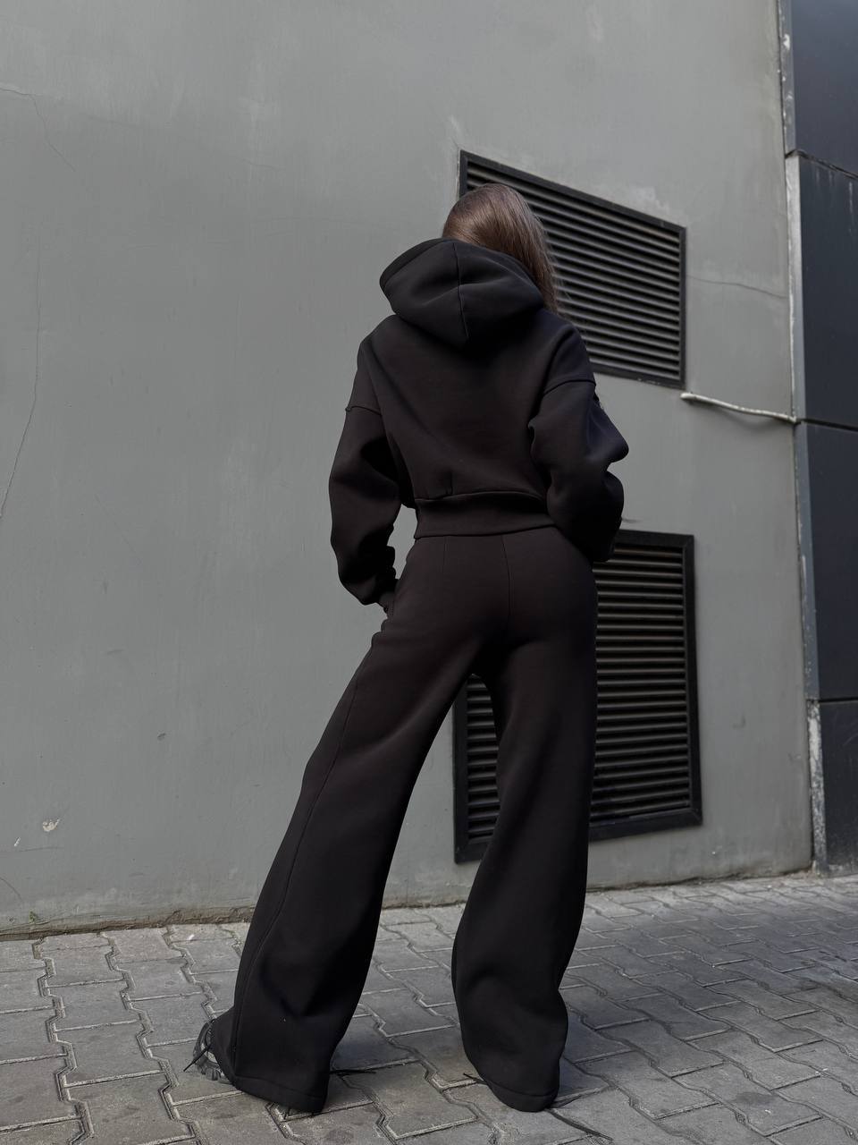 Damen lässiger cropped Hoodie und weit geschnittene Jogginghose Set Drune